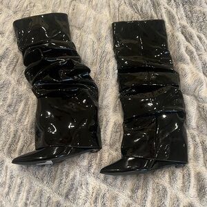 Paten leather knee wedge boots!!